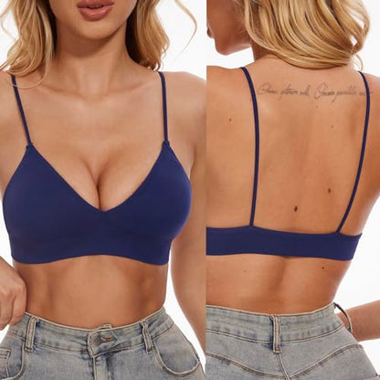Seamless Bra for Women Low Back Bralette Wirefree Spaghetti Bra with Padded Removeable - color: Navyblue, size: Small