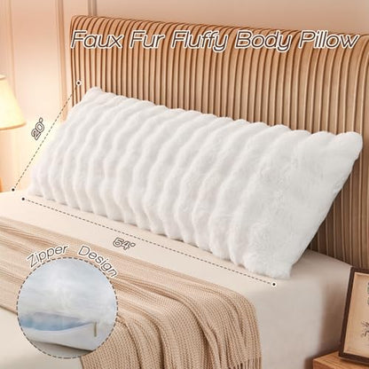 YZ HOME Faux Fur Fluffy Body Pillow for Adults, Soft Support - color: White