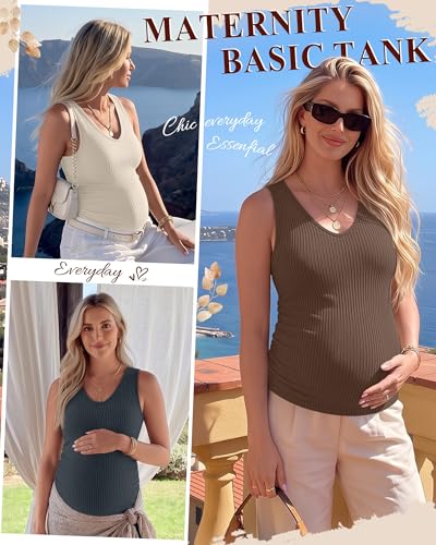Ficerd 3 Pack Maternity Sleeveless Tank Tops - color: Charcoal Gray, Apricot, Brown, size: X-Large