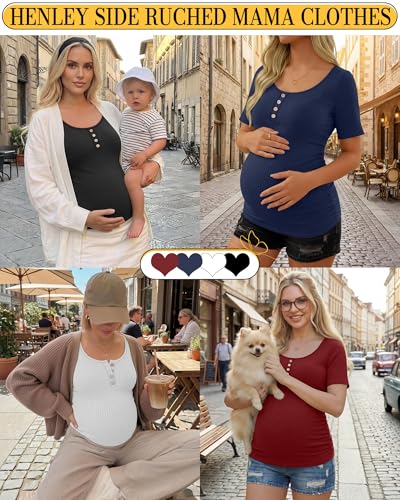 4 Pack Maternity Shirts for Women - color: Black, White, Navy Blue, Wine Red, size: Medium