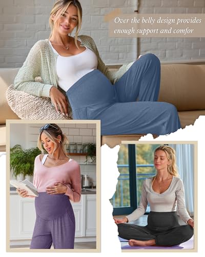3 Pack Women's Maternity Jogger Pregnancy Sweatpants - color: Purple, Smoke Blue, Dark Gray, size: Medium