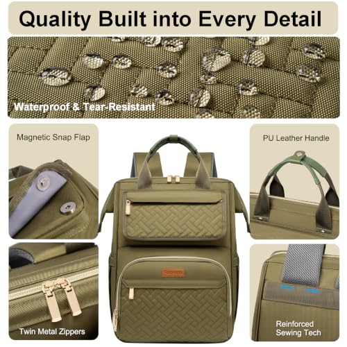 Lunch Backpack For Women, 15.6 Inch Laptop Backpack with Lunchbox - color: Armygreen