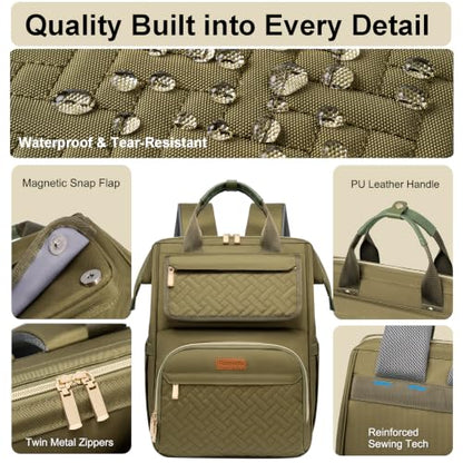 Lunch Backpack For Women, 15.6 Inch Laptop Backpack with Lunchbox - color: Armygreen