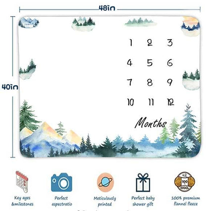 Forest Mountain Monthly Milestone Blanket 48x40in Growth Chart Photo Gift - color: Forest