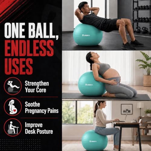 URBNFit Yoga Ball - Anti-Burst Exercise Ball Large - color: Teal, size: 30 Inch