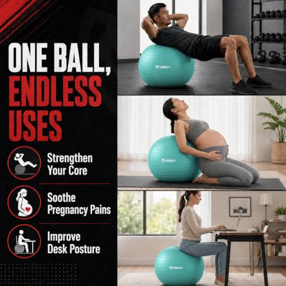 URBNFit Yoga Ball - Anti-Burst Exercise Ball Large - color: Teal, size: 30 Inch