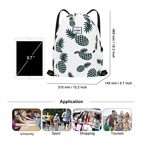 XEYOU Drawstring Backpack Bag Sport Gym Sackpack Beach Cinch Bag - color: Beige Pineapples Pattern
