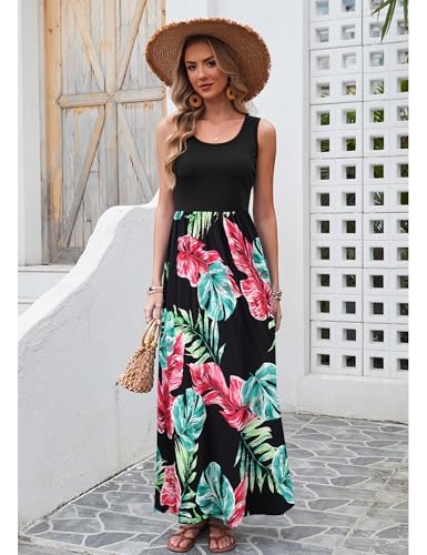 Bluetime Women's Summer Boho Sleeveless Floral Print Tank Long Maxi Dress - color: Pattern 10, size: Medium