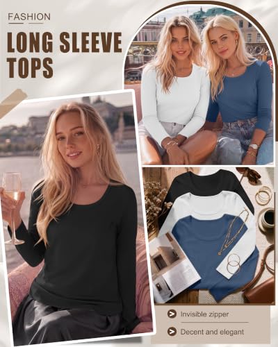 3 Pack Women's Long Sleeve Nursing Tops - color: Haze Blue, White, Black, size: Medium