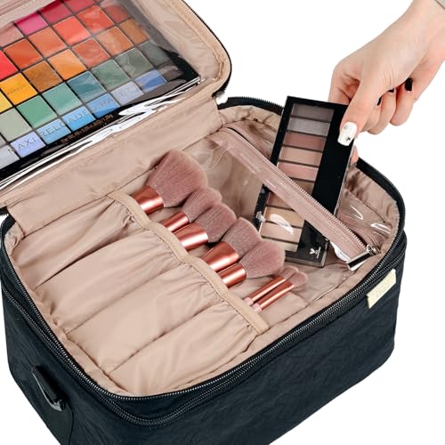 NISHEL Large Makeup Bag Organizer, Double Layer Cosmetic Travel Case - color: Black, size: Extra Large