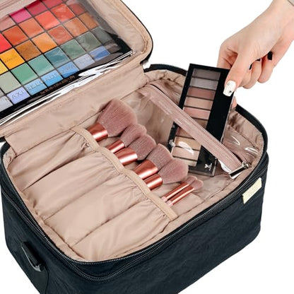 NISHEL Large Makeup Bag Organizer, Double Layer Cosmetic Travel Case - color: Black, size: Extra Large