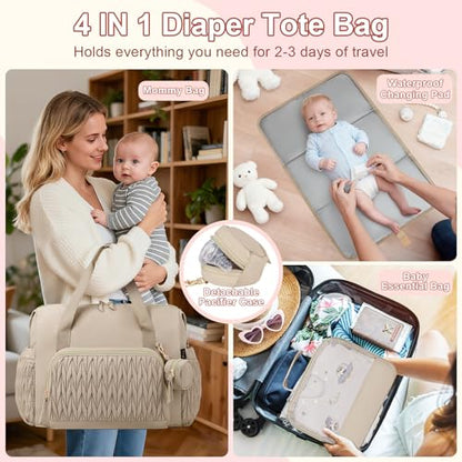 Diaper Tote Bag for Baby 6PCS, Large Mom Hospital Bags with Changing Pad - color: Grey