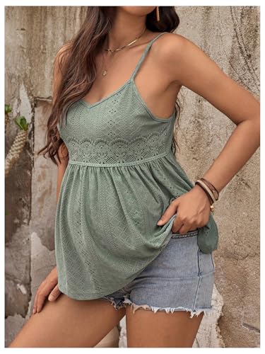 MakeMeChic Women's Maternity Cami Top Lace Ruffle Pregnancy Tank Tops - color: Green, size: Medium