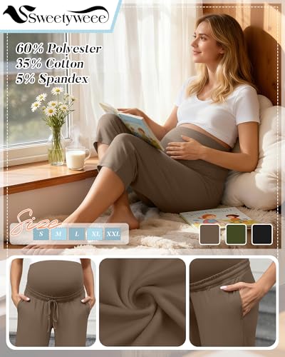 3 Pack Maternity Capri Pants - color: Black, Army Green, Coffee, size: X-Large