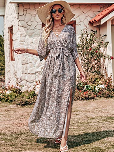 ANRABESS Womens Boho Floral Wedding Guest Maxi Dress - color: Conch, size: Medium