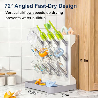 GoMaihe Baby Bottle Drying Rack: Space Saving Vertical Bottle Dryer Holder - color: Gray, size: Standard