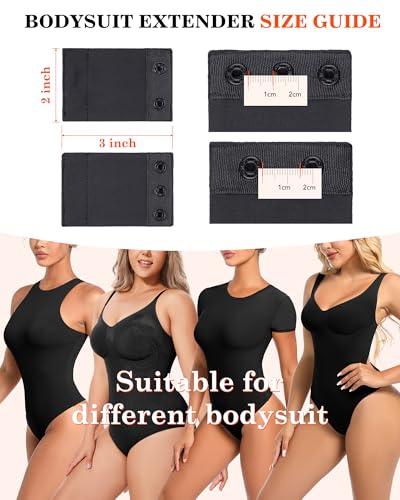 Women Bodysuit Extender Adjustable Snap Crotch Add Length To Crotch Extender(Not suitable for metal clasp) - color: Black-（2pc,3 Plastic，3" Length）