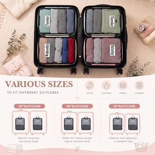 7 Pcs Packing Cubes for Travel Days of Week, Pastel, L - color: Pastel, size: L