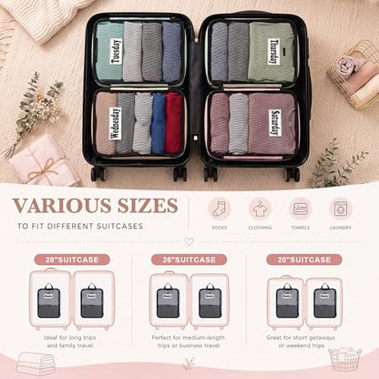 7 Pcs Packing Cubes for Travel Days of Week, Pastel, L - color: Pastel, size: L