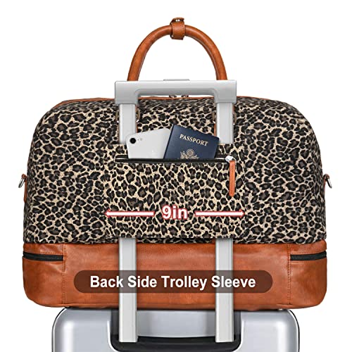 IBFUN Weekender Bags for Women, 3PCS Travel Set with Shoe Compartment 21.6 - color: A02-brown+brown leopard