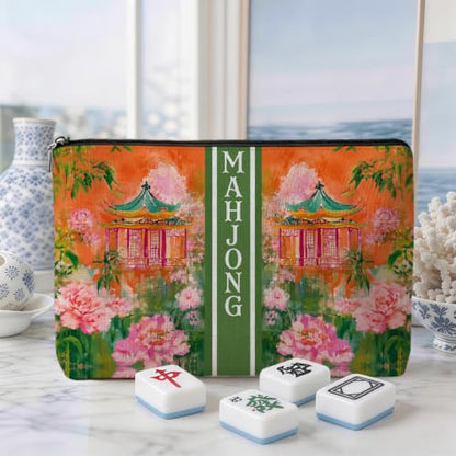 Orange Chinoiserie Pagoda Mahjong Tile Bag Makeup Bag (Case Only) - color: Multicolor 1842