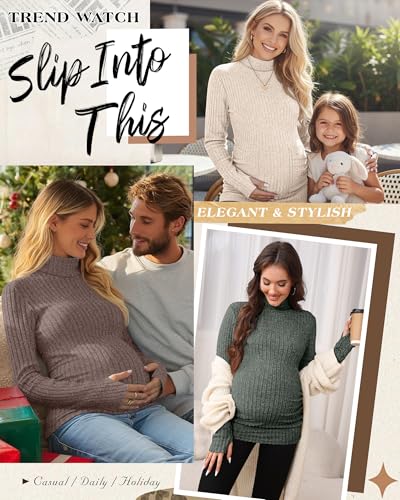 3 Pack Women's Maternity Turtleneck Tops - color: Army Green, Apricot, Coffee, size: Large