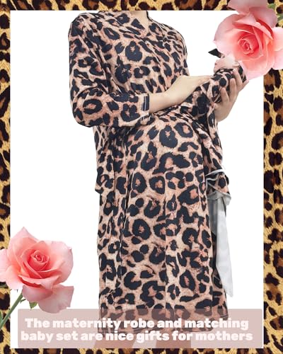Maternity Robe with Matching Swaddle Soft Mommy Robe Receiving Blanket Set…