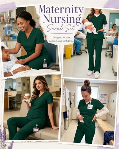 Women's Maternity Scrub Top Pant Set - color: Dark Green, size: XX-Large