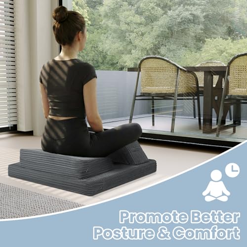 Meditation Cushion, Meditation Pillow with Knee Support, Dark Grey - color: Dark Grey, size: 24X24X2 Inch