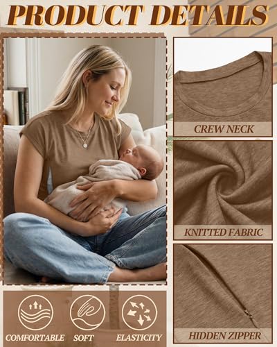 Neer Nursing Tops for Breastfeeding with Zippers - color: Light Brown, size: Small