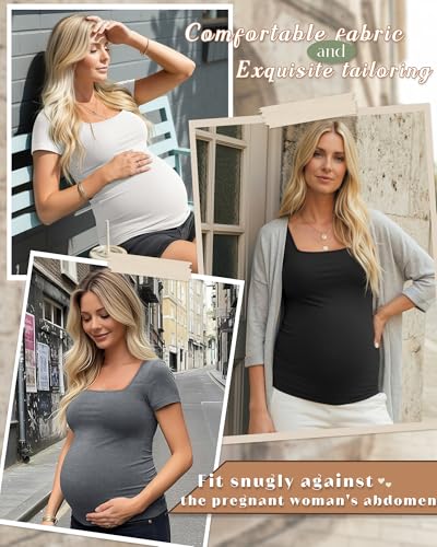 4 Pack Womens Maternity T Shirts - color: Gray Green, White, Dark Gray, Black, size: Medium