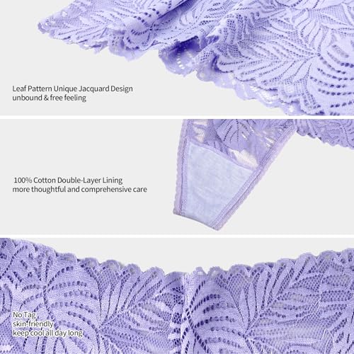 High Waisted Leaf Thick Waistband Lace Cotton Soft Thong Plus Size - color: 5 Pieces Brilliant, size: Small