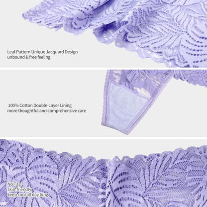 High Waisted Leaf Thick Waistband Lace Cotton Soft Thong Plus Size - color: 5 Pieces Brilliant, size: Small