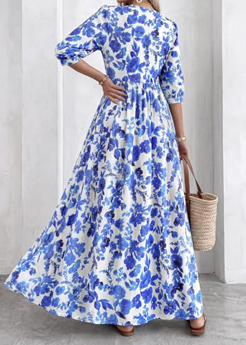 KIRUNDO Maxi Dresses for Women 2026 3/4 Sleeve Summer Dress - color: Blue, size: Medium