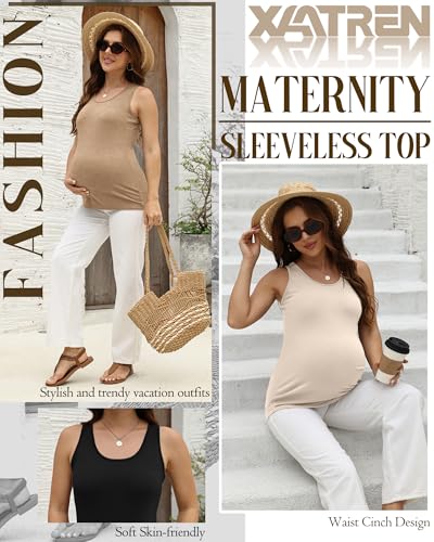 Xaatren 4 Pack Women's Maternity Tank Tops - color: Beige, Khaki, Coffee, Black, size: Small