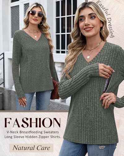 Women's Maternity Nursing Tops Mama Clothes - color: Army Green, size: Small