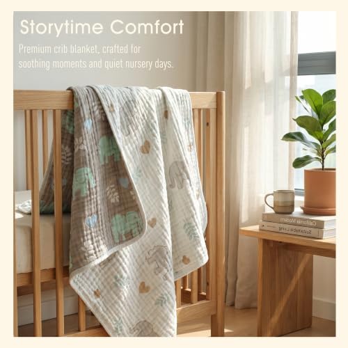 Muslin Baby Blanket, Organic Cotton Blend Jacquard (Elephant) - color: Forest Elephant Grey
