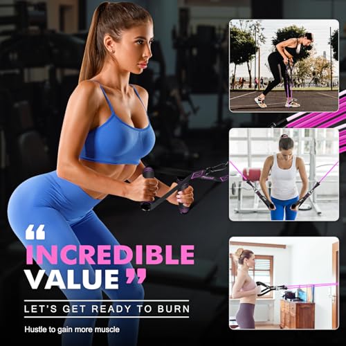 HPYGN Resistance Bands with Handles, 150 lb Exercise Bands for Home Workout - color: pink, style: 200LBS