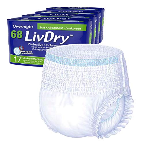 LivDry M Overnight Adult Diapers for Women and Men, Incontinence Underwear, Medium, 68-Pack - size: Medium (68 Count)