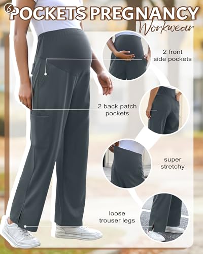 2 Pack Women's Maternity Scrub Pants with 6 Pockets - color: Dark Gray, Khaki, size: X-Large