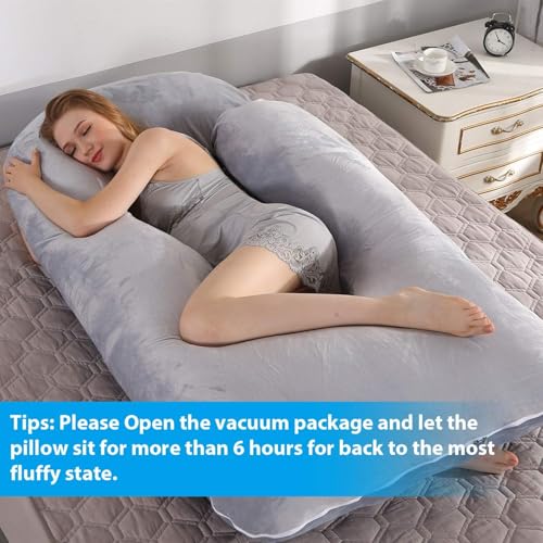 Elover U Shaped Pregnancy Pillow,Full Body Maternity Support - color: Velvet-dark Grey