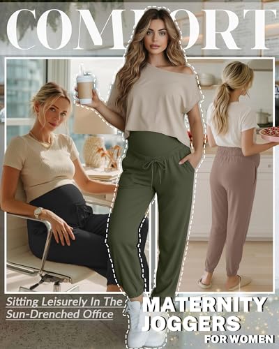 3 Pack Womens Maternity Pants Pregnancy Lounge Jogger - color: Coffee, Army Green, Black, size: Large