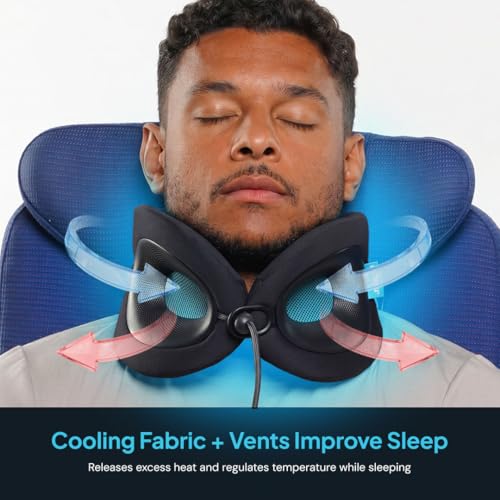 Cabeau Evolution X Deluxe - Best Travel Neck Pillow with Travel Bag (Dark Blue/Light Blue)