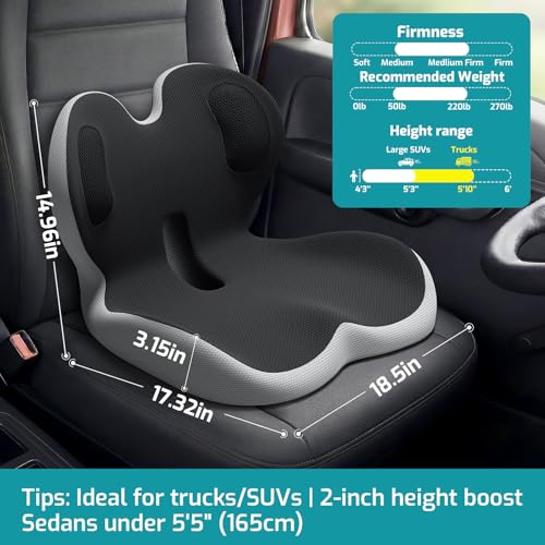 Trucker Seat Cushion, Thick Car Seat Cushions with Lumbar Support Pillow - color: Black Lg