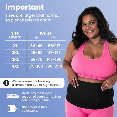 QORE LOGIQ Plus Size Abdominal Binder Post Surgery (Black, XXXX-Large, 12") - color: Black, size: XXXX-Large