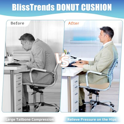 BlissTrends Donut Pillow Seat Cushion, Memory Foam Lifting Cushions - color: Khaki, size: X-Large