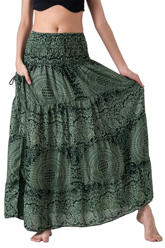 Long Skirts Tiered Maxi Boho Skirt - color: Blossom Green, size: Large-X-Large