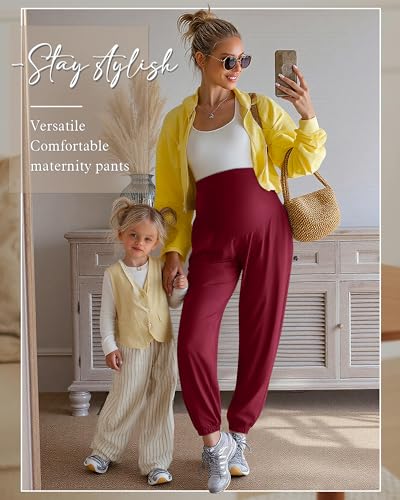 3 Pack Women's Maternity Jogger Pregnancy Sweatpants - color: Dark Red, Heather Black, Ink Blue, size: Medium