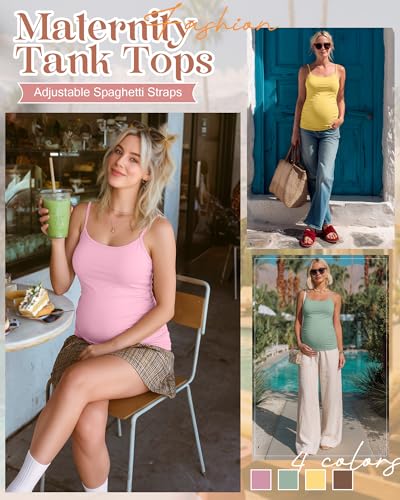 4 Pack Maternity Tank Tops - color: Peach Pink, Gray-green, Yellow, Coffee, size: Large