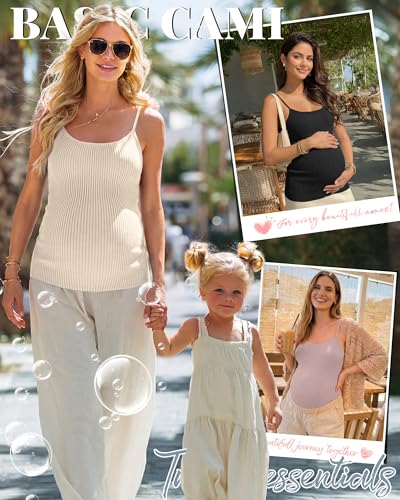 4 Pack Maternity Tank Tops - color: Gray Pink, Latte, Cream, Black, size: Large